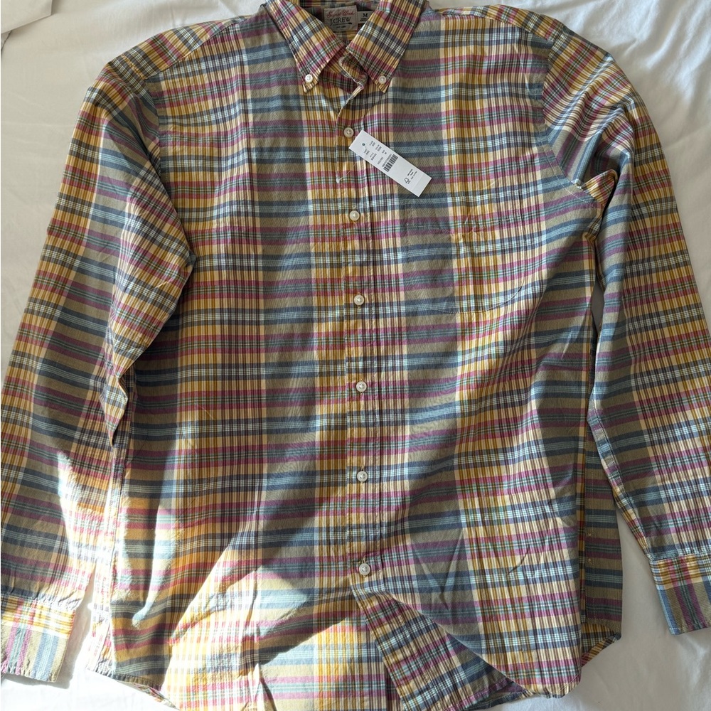 J. Crew Secret Wash Multicolor Plaid Men's Button Down Shirt - Medium